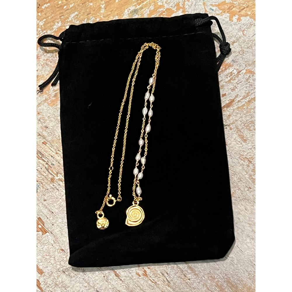 Mayamar Gold Tone Pearl Shell Pendant Necklace Minimalist Dainty Beach Resort